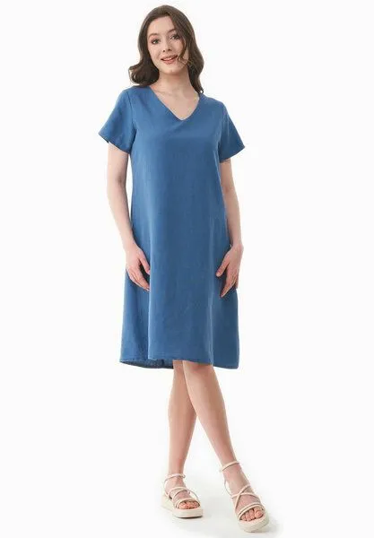 ORGANICATION ORGANICATION Kleid aus TENCEL Lyocell und Leinen, Blau(light navy), – Produktbild 2 von 3