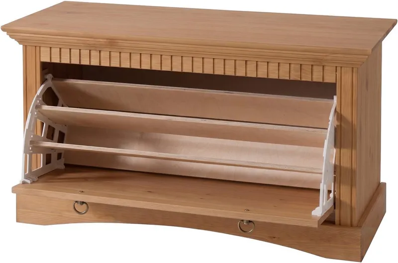 OTTO home Schuhtruhe Rustic, Schuhbank, Dielenmöbel, Landhausstil (Made in Europe), aus massiver Kiefer, Sitzhöhe 49 cm, mit Kassettenoptik, Beige, – Produktbild 4 von 5