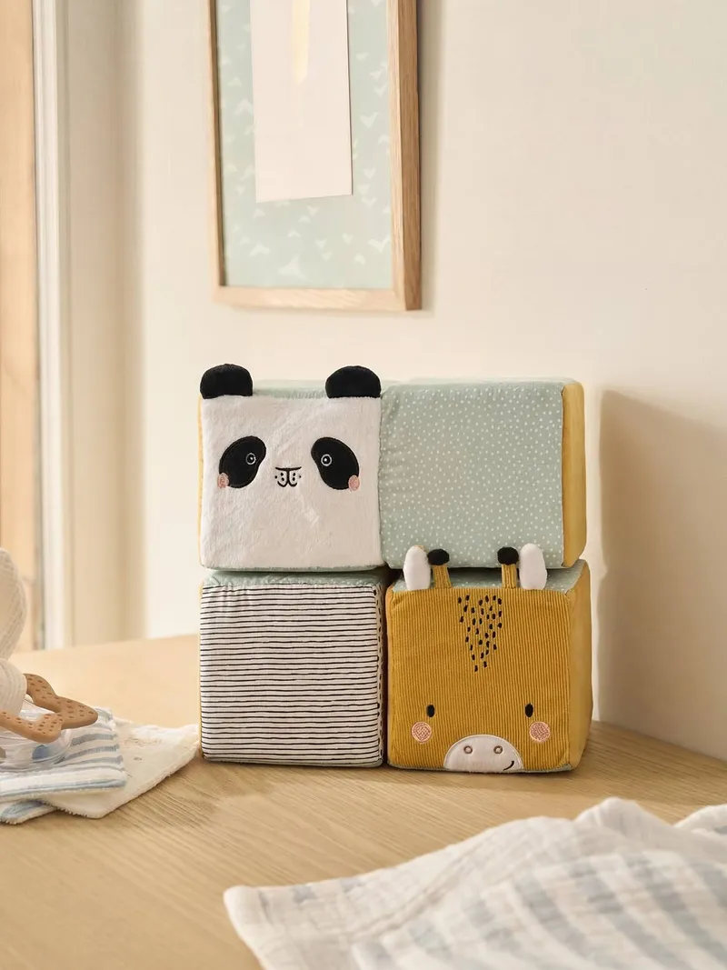 Vertbaudet Baby Activity-Würfel aus Stoff PANDAFREUNDE, Grün, – Produktbild 1 von 4