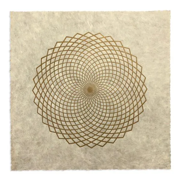 Veskor Cassiopeia Veskor Cassiopeia LOTUS DES LEBENS Heilige Geometrie Linoldruck | 27,5 x 27,5 cm | Gold auf Naturweiß – Produktbild 2 von 8