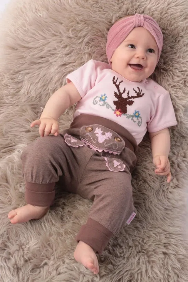 P.Eisenherz Trachtenkleid Baby Body - HIRSCH-STICKEREI, Rosa, – Produktbild 3 von 4
