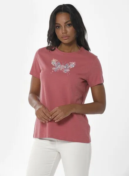 ORGANICATION ORGANICATION T-Shirt aus Bio-Baumwolle mit Falter-Print, Rose(desert rose), – Produktbild 1 von 4