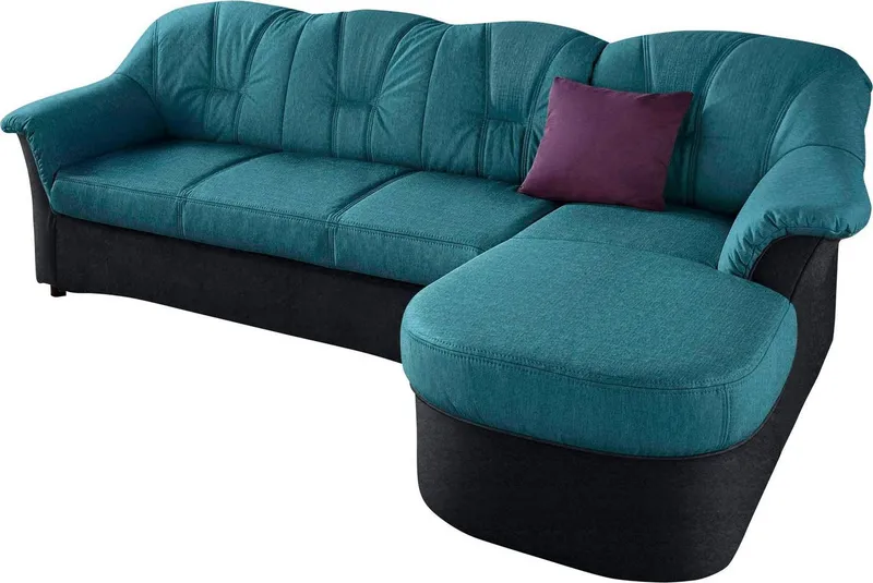 DOMO collection Ecksofa FLORES Schlafsofa, 233x142x86 cm, L-Form, whlw. mit Bettfunktion, whlw. mit Federkern, Grün|schwarz, – Produktbild 3 von 8