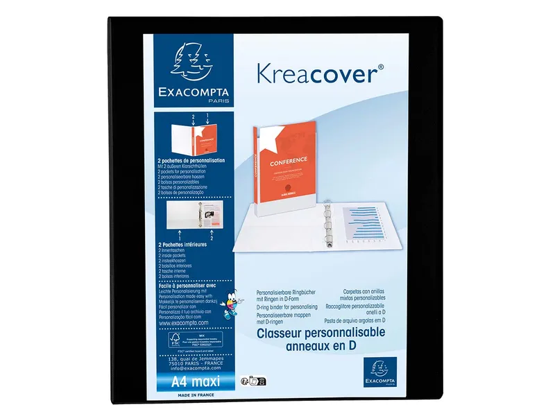 Exacompta 10 Exacompta Ringbücher "Kreacover", DIN A4 Maxi, 4 Ringe 30 mm, RB 47 mm, schwarz – Produktbild 1 von 1