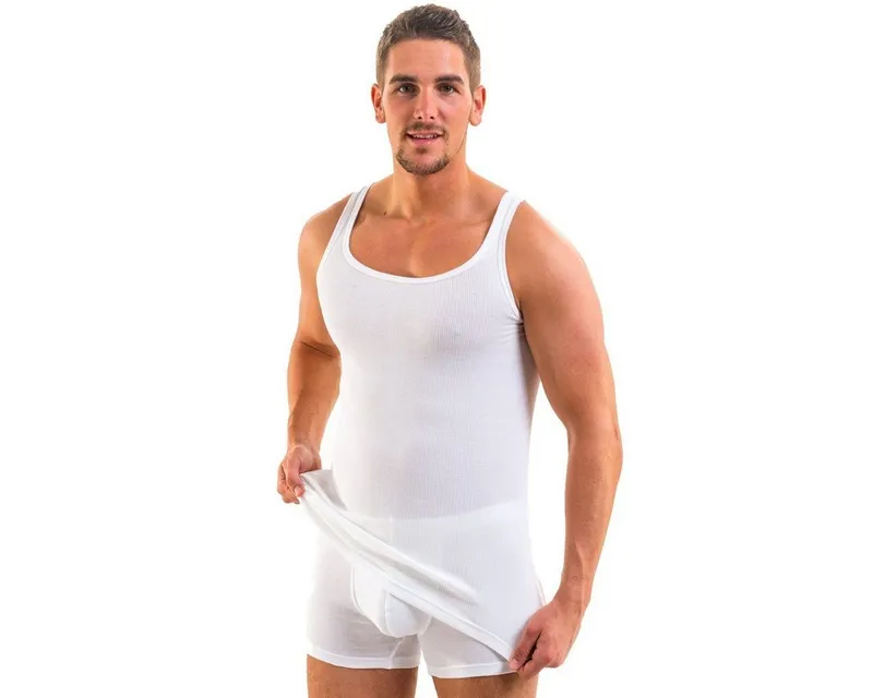 HERMKO Unterhemd 3018 Bio-Baumwolle Doppelripp Achselhemd Basic, Weiß, – Produktbild 4 von 5