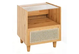 COSTWAY COSTWAY Nachttisch (2-St), Rattan Beistelltisch, mit Glastischplatte, aus Bambus – Produktbild 1 von 1