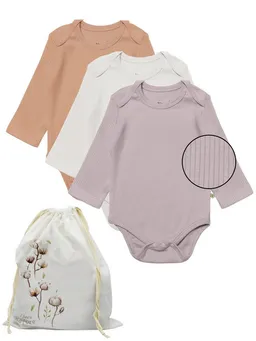 Biorganic Biorganic Langarmbody Ripp (3er Pack), Mehrfarbig, Unisex, Baby Body für Jungen und Mädchen (Set, 4-tlg., 3er-Pack Bodys & 1 Beutel) gerippte Textilstruktur (Ripp), Modal und Bio-Baumwolle, Größe 56 - 86 – Produktbild 1 von 1