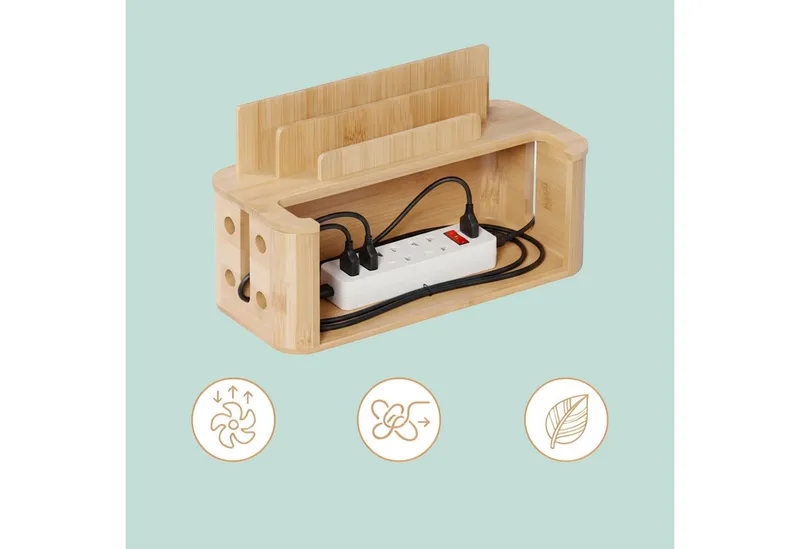 RELAXDAYS RELAXDAYS Kabelbox mit Handyhalter Bambus, (7-tlg), Braun, – Produktbild 5 von 5