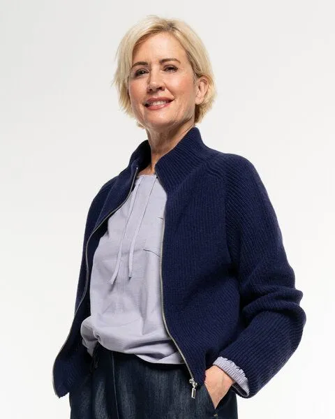 Alma & Lovis Alma & Lovis Zip-Strickjacke aus Kaschmir und Wolle, Dunkelblau, – Produktbild 1 von 4