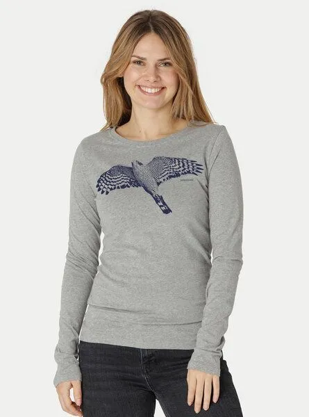 Peaces.bio - handbedruckte Biomode Peaces.bio - handbedruckte Biomode Bio-Damen-Langarmshirt Sperber, Hellgrau, – Produktbild 3 von 3