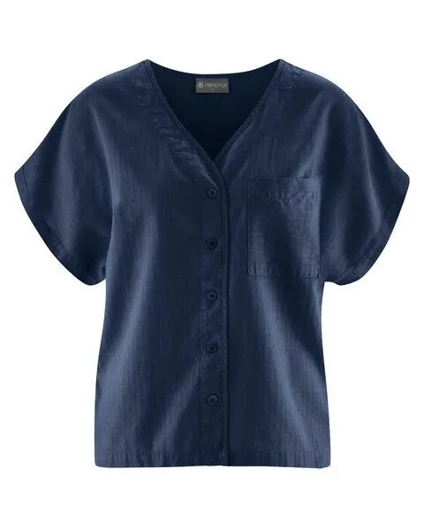 HempAge HempAge Weite Bluse Hanf/Biobaumwolle, Navy (blau), – Produktbild 1 von 4