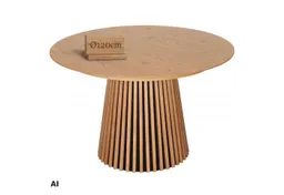 MR.DEKO Esstisch Holz rund Ø 120 cm Natur Oak Esszimmertisch Eiche FSC®100%, Runde Tischplatte aus MDF mit Eichenfurnier, Gestell Lamellenoptik – Produktbild 1 von 1