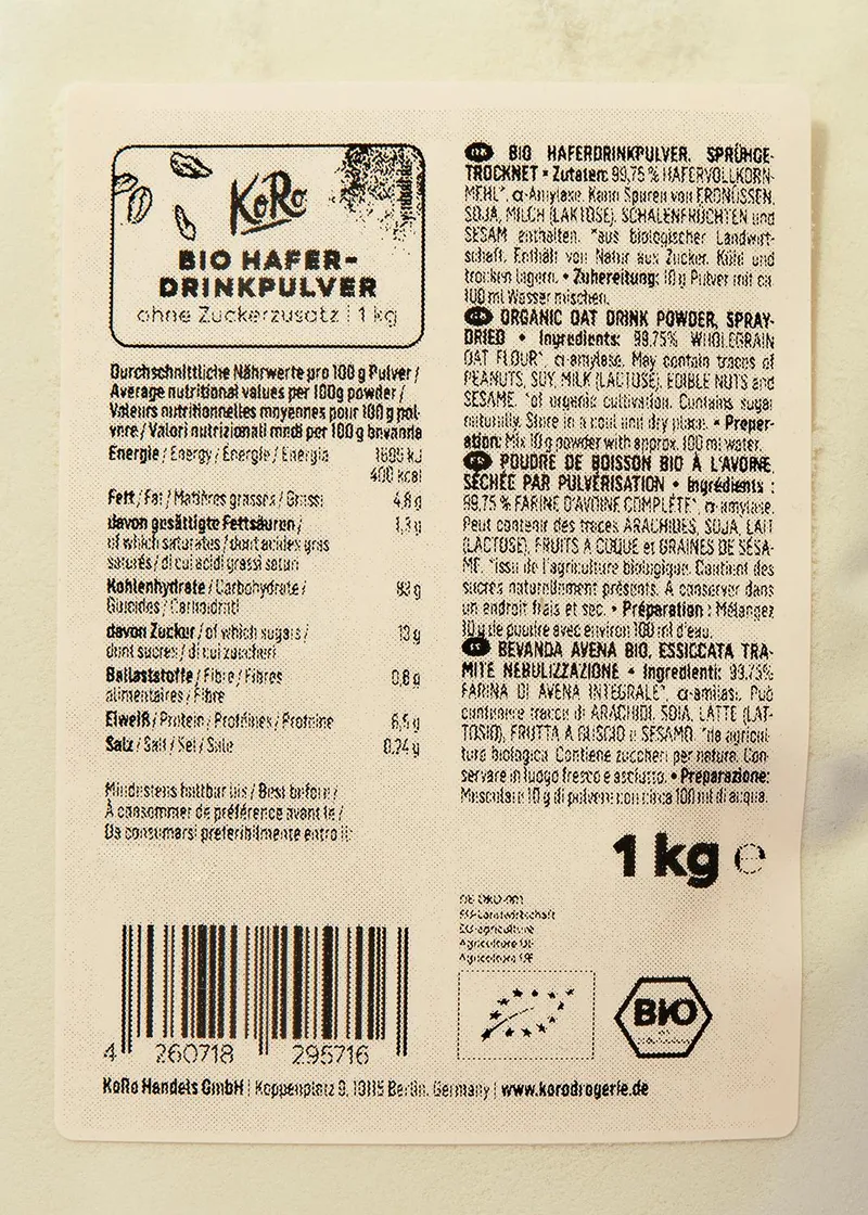KoRo Bio Haferpulver für Haferdrink 1 kg – Produktbild 3 von 5