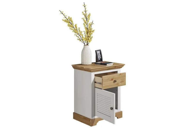 OTTO home Nachtkommode Rauna, Landhausstil, edles Design mit Lamellen und Kassetten, 2 Farben (B/H/T 56/69/39cm), FSC® zertifiziertes Kieferholz, massive Qualität mit viel Stauraum, Weiß, – Produktbild 5 von 5