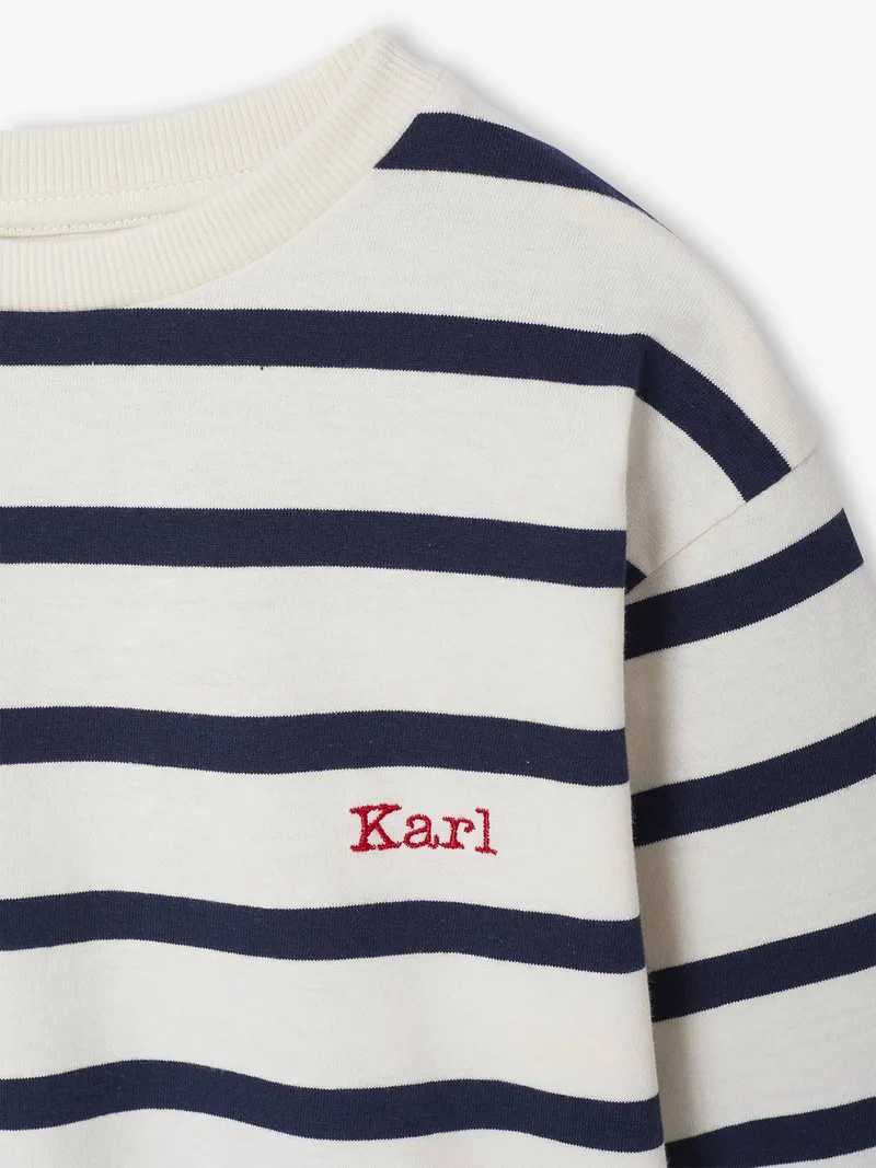Vertbaudet Gestreiftes Jungen Rundhals-Shirt personalisierbar, Wollweiß, – Produktbild 2 von 2