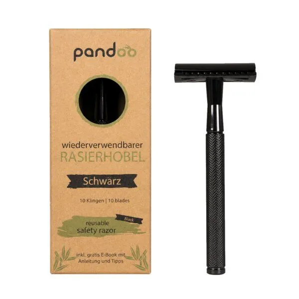 pandoo pandoo Rasierhobel aus Metall inkl. 10 Klingen, Schwarz, – Produktbild 1 von 4