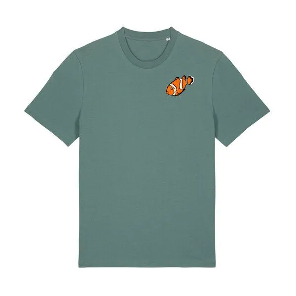 Spangeltangel Spangeltangel T-Shirt bedruckt, "Clownfisch", nachhaltig, Biobaumwolle, Brustprint, Herren, Männer, bio, Tiere, Fische, Meer, Ozean, Grün, – Produktbild 1 von 2
