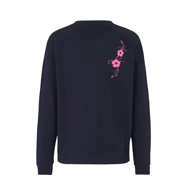 HANDGEDRUCKT HANDGEDRUCKT "Hibisken" Unisex Sweatshirt aus reiner Biobaumwolle (kbA), Navyblue, – Produktbild 2 von 3