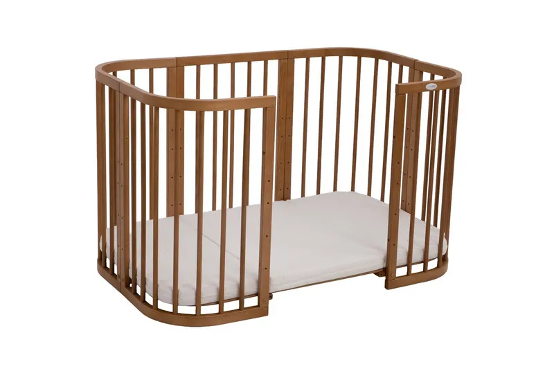 Waldin Waldin Babybett 7in1 mitwachsend, Beistellbett, Matratze, Rollen, Buche, Vintage, Braun, – Produktbild 2 von 5