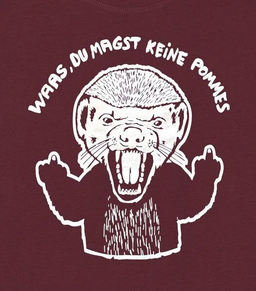 päfjes päfjes Pommes / Honigdachs liebt Pommes Frites - Fair Wear Unisex Sweater - 280, Bordeaux (rot), – Produktbild 3 von 4