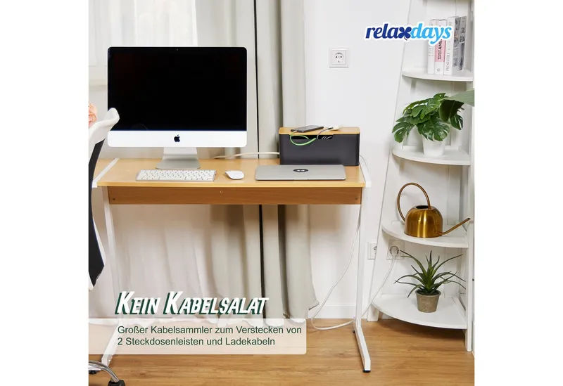 RELAXDAYS RELAXDAYS Kabelbox Schwarze Kabelbox mit Bambusdeckel, (1-tlg), Braun|schwarz, – Produktbild 3 von 5