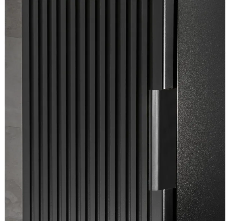 Lomadox Hochschrank ADELAIDE-56-BLACK Badmöbel 1-türig in matt schwarz gerillt, B/H/T: 35/140/25 cm, Schwarz, – Produktbild 3 von 4