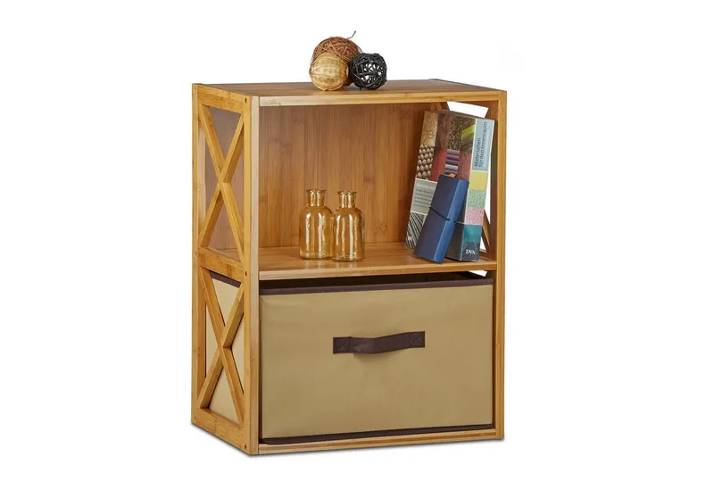 RELAXDAYS RELAXDAYS Standregal Regal Bambus mit Korb, 1-tlg., 2, Braun, – Produktbild 1 von 5