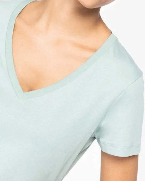YTWOO YTWOO Damen Tshirt mit V-Ausschnitt aus 100% Bio-Baumwolle, Hellgrün, – Produktbild 3 von 3