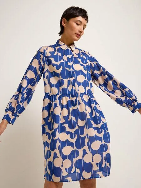 LANIUS LANIUS Hemdblusenkleid Print Graphic Dots aus TENCEL Lyocell, Print graphic dots blue, – Produktbild 3 von 4