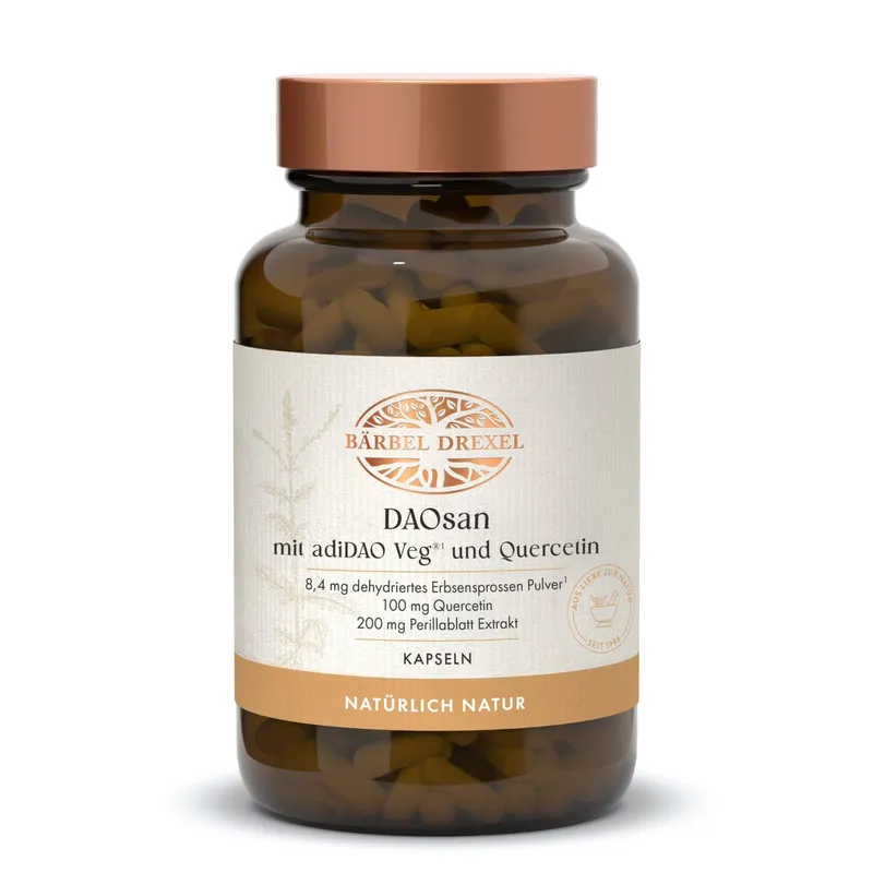 DAOsan Kapseln 100% veganes DAO-Enzym aus Erbsenkeimlingen mit 2.450 HDU pro Kapsel, mit adiDAO Veg® & Quercetin – Produktbild 1 von 2