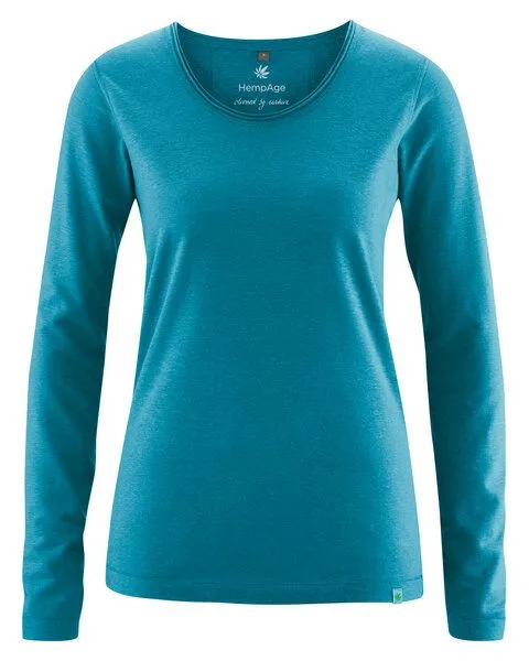 HempAge HempAge Damen Langarm-Shirt Lene Hanf/Bio-Baumwolle, Lagoon grün, – Produktbild 1 von 4