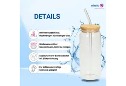 elasto elasto Trinkglas "Tropical" - Strohhalm & Bürste - Bambusdeckel – Produktbild 1 von 1