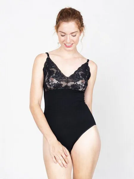 erlich textil erlich textil Helena Body mit Spitze aus weichem Modal, made in Europe, Schwarz, – Produktbild 2 von 5