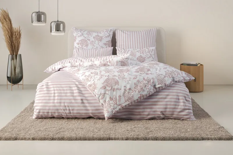 OTTO home Bettwäsche Nordby, Flanell, 2 teilig, Bettwäsche aus Baumwolle, skandinavisches Design, ab Größe 135x200 cm, Rosa, – Produktbild 2 von 6