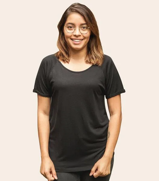 päfjes päfjes Basic - Fair gehandeltes Rolled Sleeve Frauen T-Shirt - Modal, Schwarz, – Produktbild 1 von 3
