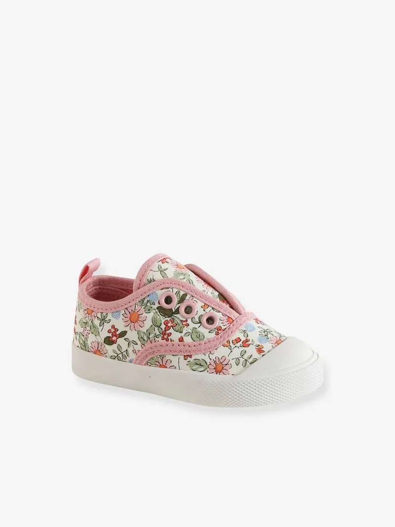 Vertbaudet Baby Stoff-Sneakers mit Gummizug, Rosa bedruckt, – Produktbild 1 von 4
