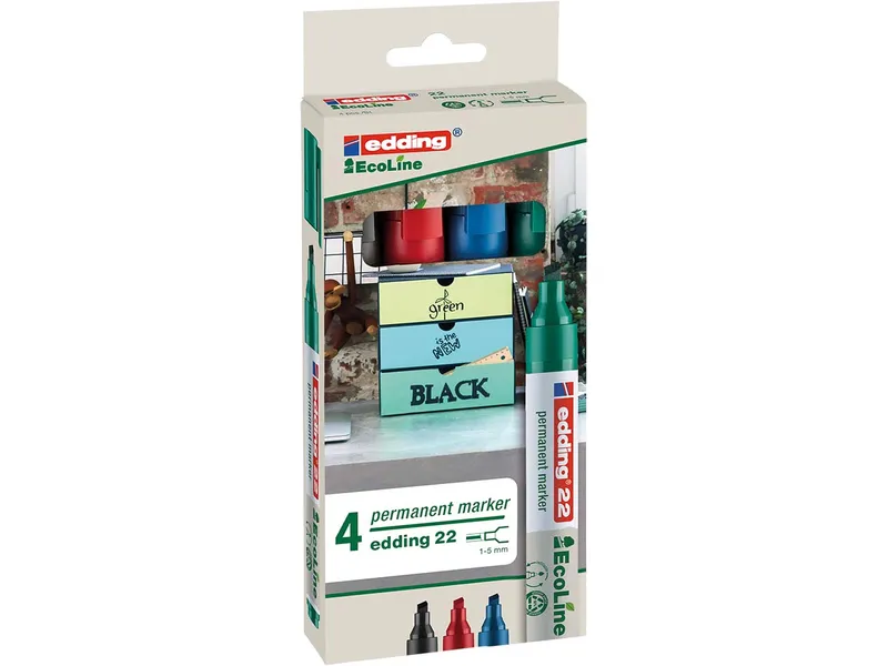 Edding 4er Set edding Permanentmarker "22 EcoLine" farbig sortiert – Produktbild 3 von 4