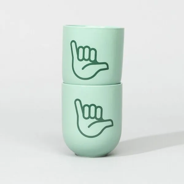 Fyngers Fyngers Handgemachter Becher aus Porzellan - Modell HANG LOOSE - Füllmenge 330ml - Mattlasur, Türkis, – Produktbild 2 von 4