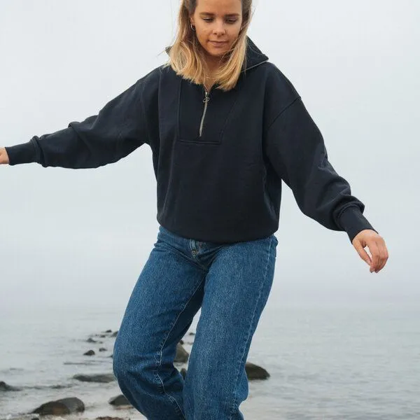 SALZWASSER BRIT – Half-Zip Sweater (Damen) aus 100% Bio-Baumwolle (GOTS) von SALZWASSER, Dunkelblau (blau), – Produktbild 4 von 4