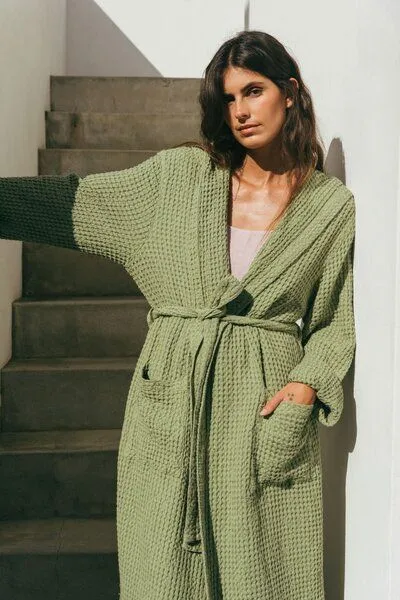 AmourLinen AmourLinen Waffel-Bademantel aus Leinen für Damen, Moss grün, – Produktbild 4 von 4