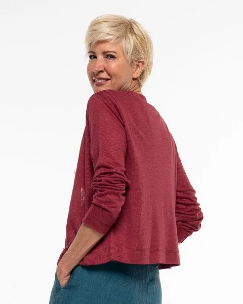 Alma & Lovis Alma & Lovis Eleganter Cardigan aus 100% Leinen-Jersey | Leinen Jersey Jacket, Rumba (rot), – Produktbild 4 von 4