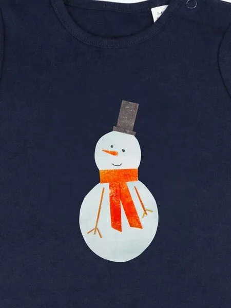 MelaDi MELAdi Kinder Baby-Body aus Biobaumwolle - Schneemann auf Navy Blue – Produktbild 3 von 3