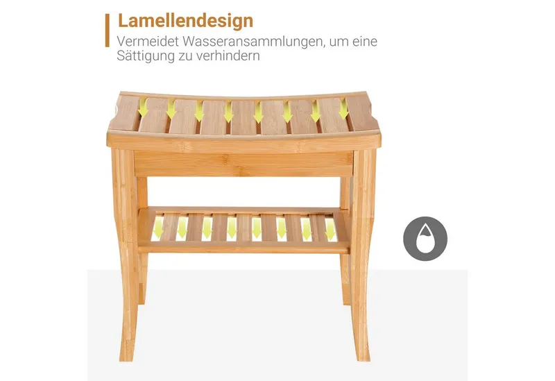 HOMCOM HOMCOM Dusch- und Badhocker Badhocker mit Ablage Duschsitz Duschstuhl Badstuhl Badregal, belastbar bis 130 kg, aus Bambus Natur 47,5 x 26 x 44,5 cm, Beige, – Produktbild 5 von 5