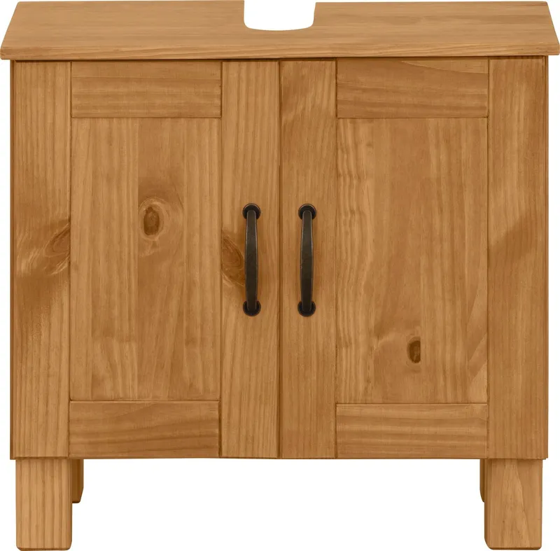 Home affaire Waschbeckenunterschrank Rodby FSC®-zertifiziertes Massivholz, Griffe Metall, Breite 60cm, Höhe 55cm, Beige, – Produktbild 1 von 8