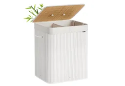 SONGMICS SONGMICS Wäschekorb mit Deckel, Wäschesammler aus Bambus, faltbar, für Waschküche, 2 Fächer, 120 Liter, Wäschesack herausnehmbar, 50 x 40 x 61 cm – Produktbild 1 von 1
