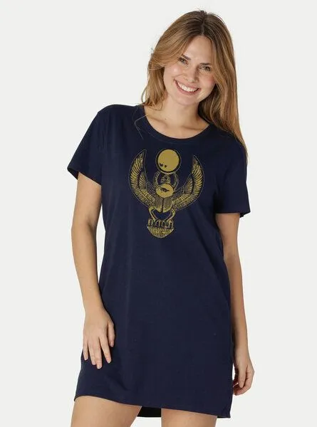 Peaces.bio - handbedruckte Biomode Peaces.bio - handbedruckte Biomode Longshirt Cheper Damen, Navy, – Produktbild 2 von 2