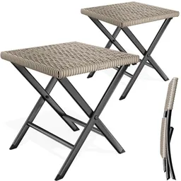 Casaria® Polyrattan Klapphocker Creme 2er-Set 3in1 120kg Belastbarkeit 43x40x44cm klappbar leicht tragbar außen wetterfest – Produktbild 1 von 1