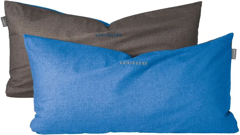 Schiesser Schiesser Kissenhüllen Doubleface aus weicher Baumwolle mit edlem Melangeeffekt in Wendeoptik, (2 Stück), OEKO-TEX® MADE IN GREEN, Blau|grau, – Produktbild 2 von 5