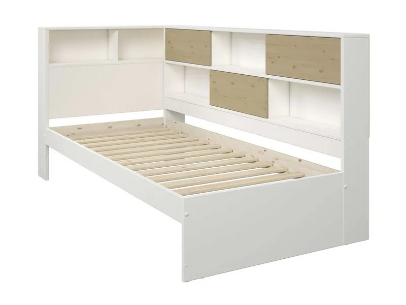 OTTO home Stauraumbett Amance, Kopfteil beidseitig montierbar, stabil und langlebig, Stauraum (Außenmaße B/T/H: 110,2/220,1/106,9 cm), FSC® zertifiziert, inklusive Lattenrost, Made in EU,Massivholz + MDF, Weiß, – Produktbild 2 von 5
