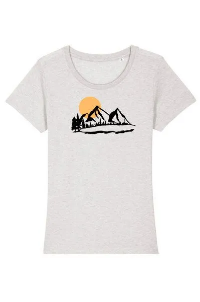 Spangeltangel Spangeltangel T-Shirt "Bergluft", Berge, Siebdruck, für Frauen, Berglandschaft, bedruckt, Biobaumwolle, Weiß meliert, – Produktbild 2 von 2